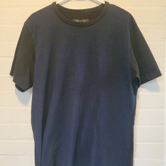 Rag & Bone Navy & Black Colorblock Crewneck T-Shirt Tee Men's Large - Picture 1 of 4